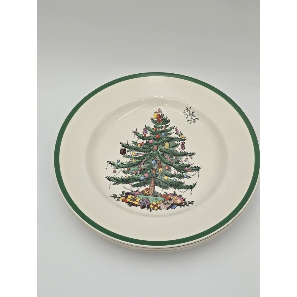 Spode England Christmas Tree 10.75'' Dinner Plates Set Of 4 S3324-N Vintage - Picture 3 of 9